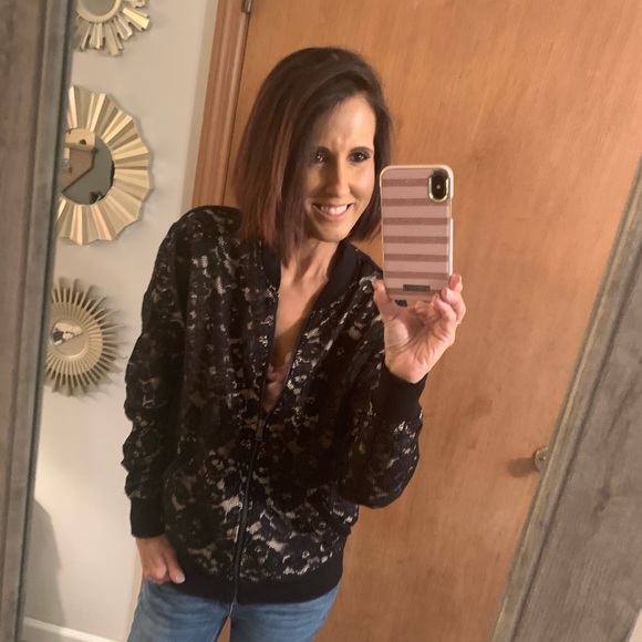 🌸 EXPRESS black lace bomber jacket/ coat EUC! - Picture 1 of 3